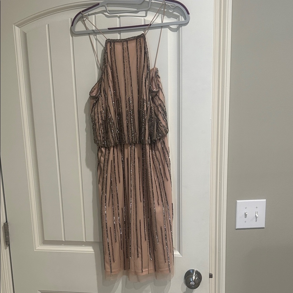 Gianni Bini Sequin Striped Mini Dress in Brown